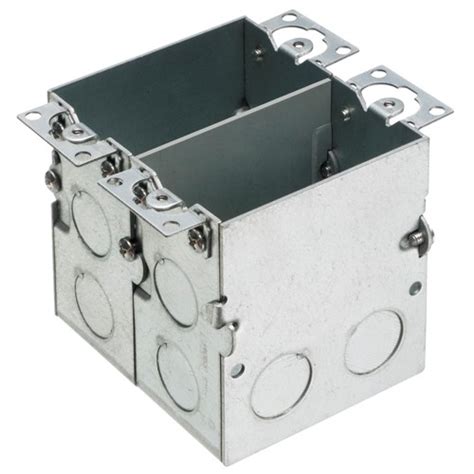 2 gang electrical rework box with voltage divider|Steel Two Gang Floor Outlet Box with Installed Low Voltage Divider.